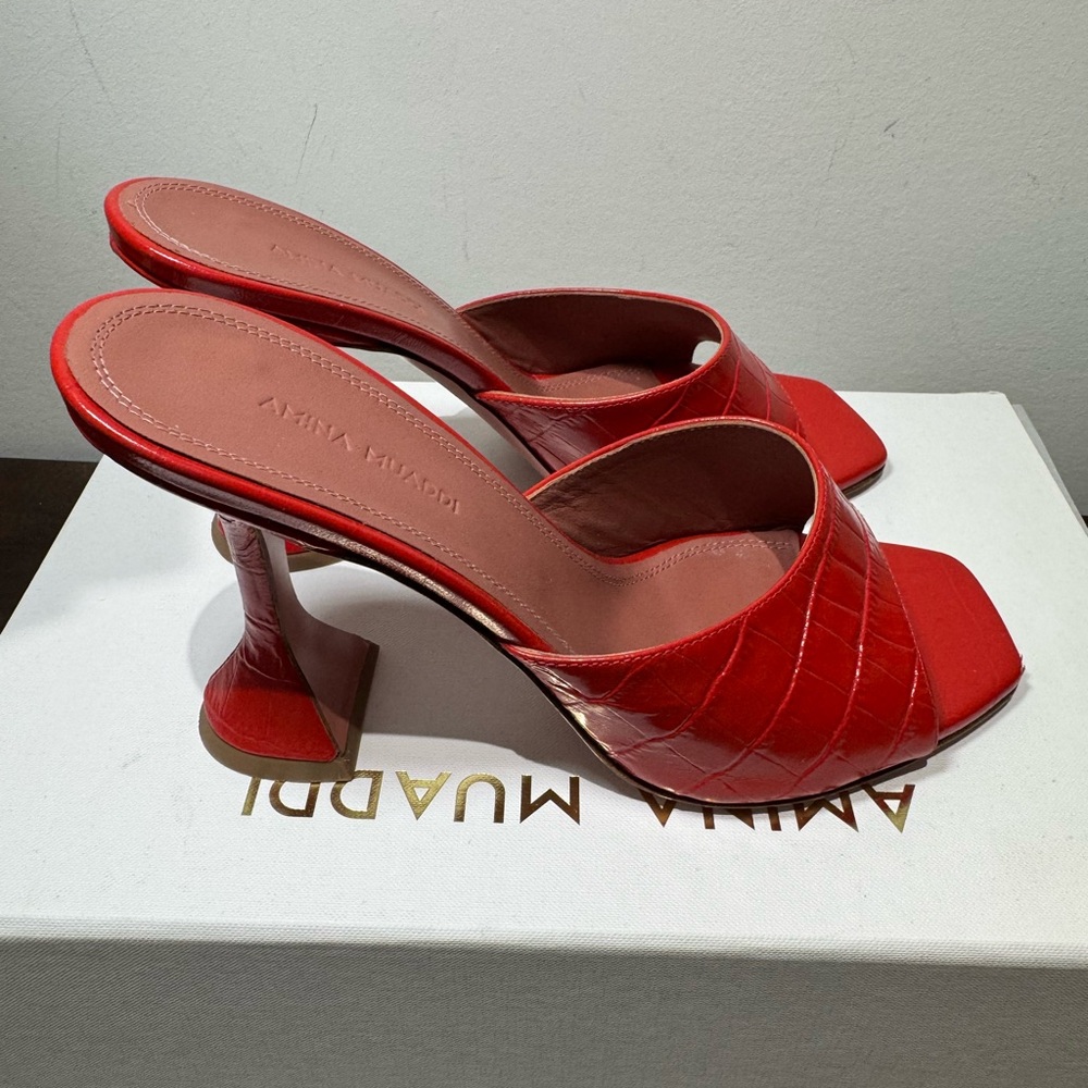Amina Muaddi Red Lupita Heels